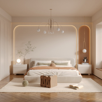 现代奶油风卧室3d模型