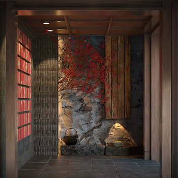 中式门厅背景3d模型