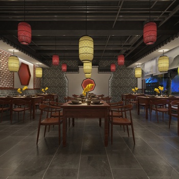 中式餐厅  3d模型