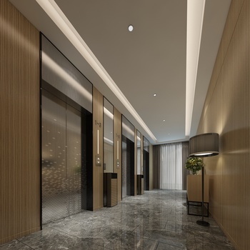 现代精品酒店电梯厅3d模型