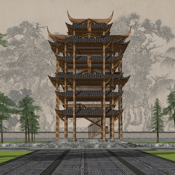 中式观景塔楼