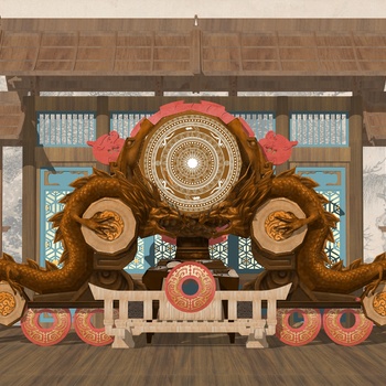 中式龙形乐鼓雕塑