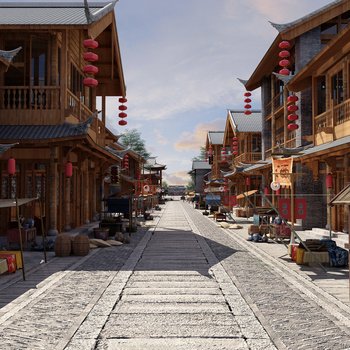 中式古建街道  3d模型
