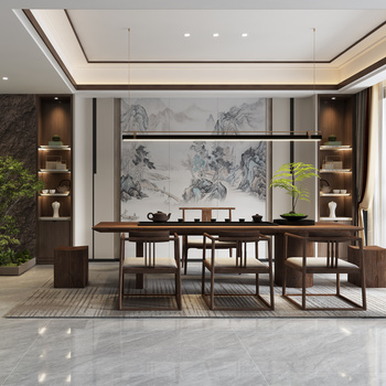 新中式茶室接待3d模型