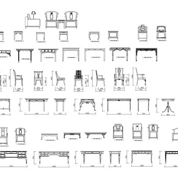 中式家具平立图块