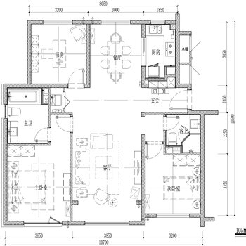 105㎡三室二厅刚需户型|CAD施工图