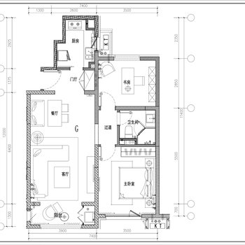 72㎡二室二厅刚需户型样板间|CAD施工图