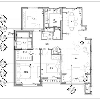 103㎡三室二厅刚需户型样板间|CAD施工图