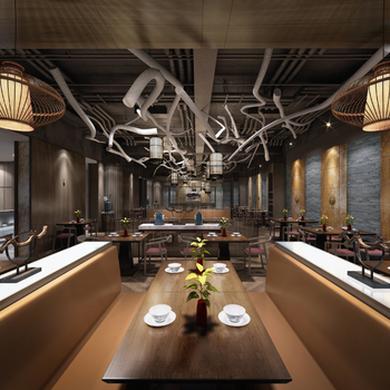 中式餐厅餐饮空间|CAD施工图+效果图+方案文件