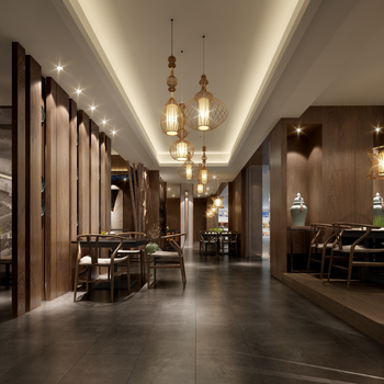 中式风格餐厅餐饮空间|CAD施工图+效果图