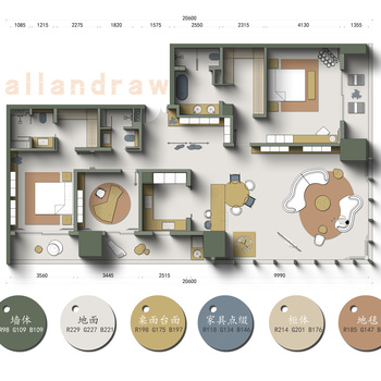 大平层的莫兰迪色彩平设计|CAD施工图
