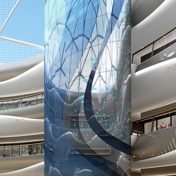 商场观光电梯玻璃幕墙|CAD施工图+效果图