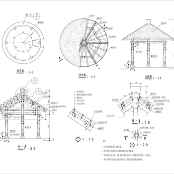 中式重檐木亭门楼候亭施工图|CAD施工图