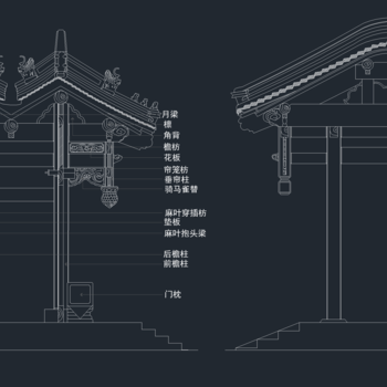 中式古建筑斗拱门|CAD施工图