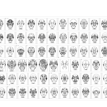 中式戏剧脸谱装饰图块|CAD施工图