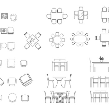 桌椅组合图块|CAD施工图