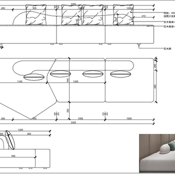 CAD家具设计沙发三视图