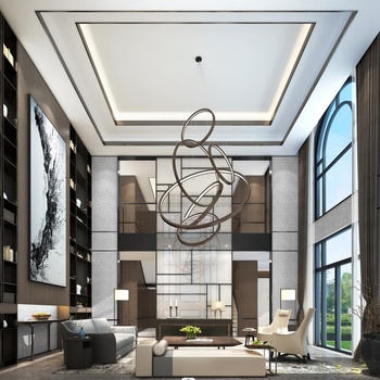 丹健国际 600㎡南京钟山高尔夫别墅样板房A3户型室内设计高清效果图+全套施工图