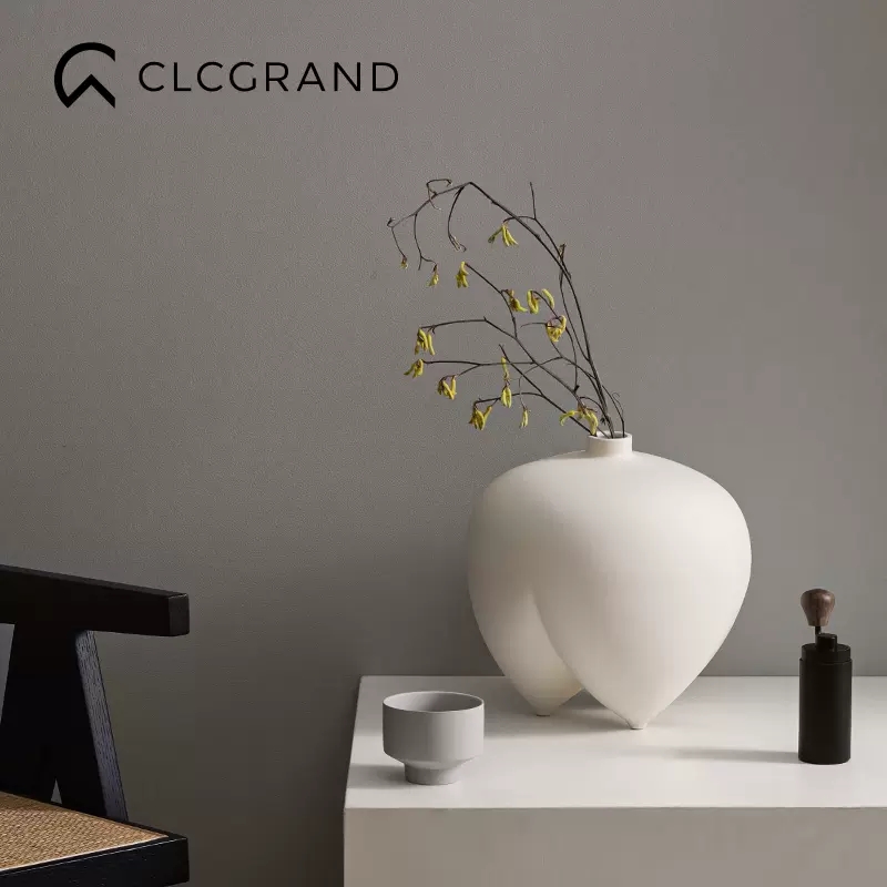 白色陶瓷素烧花瓶现代简约艺术感客厅摆件干花插花装饰