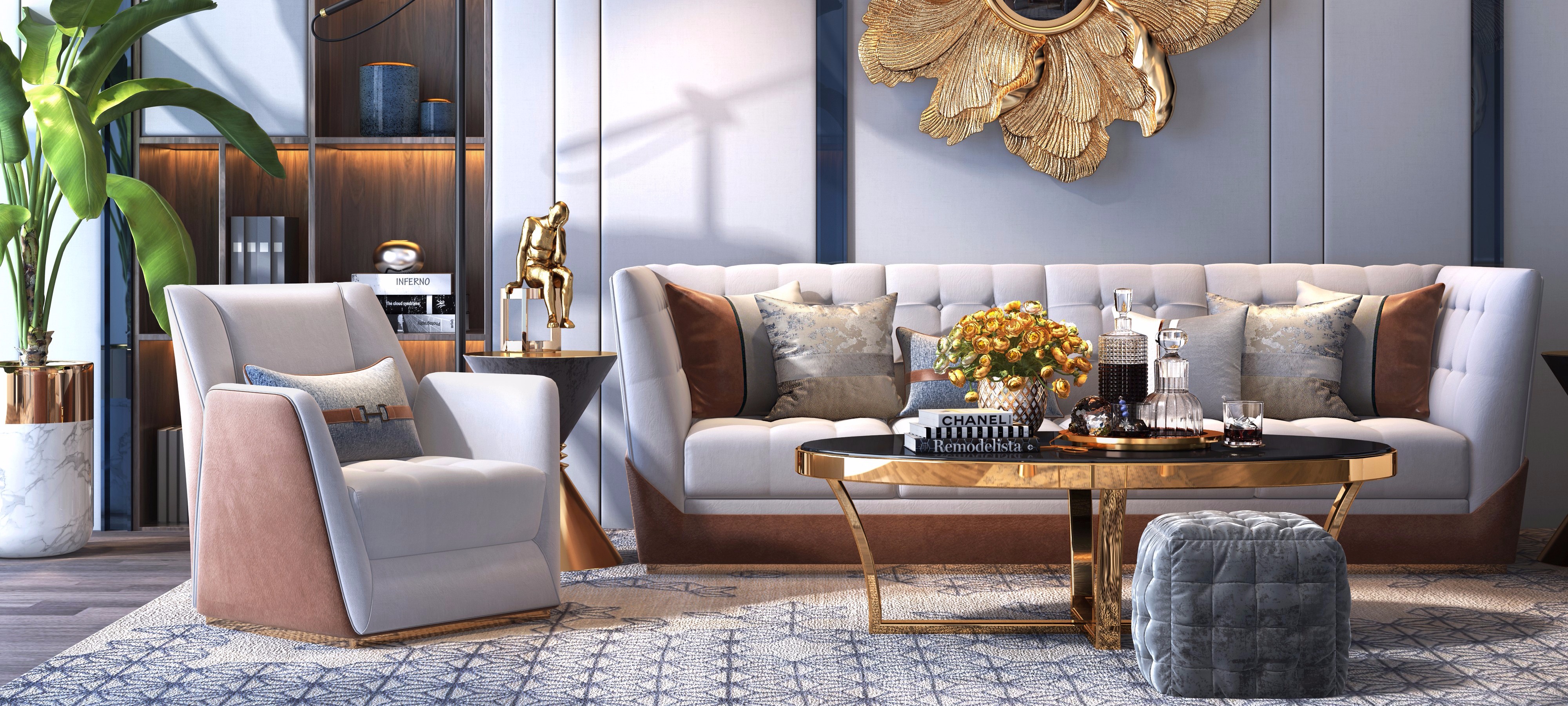 后现代奢华沙发茶几组合3d模型下载