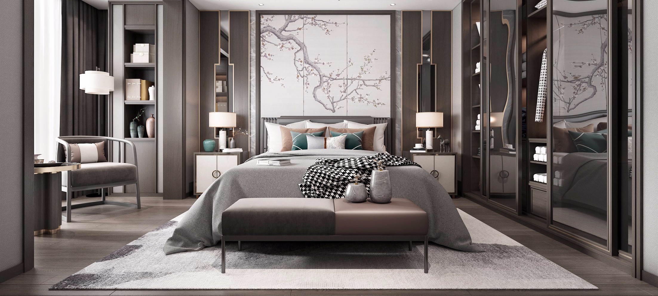 新中式主人房3d模型下载