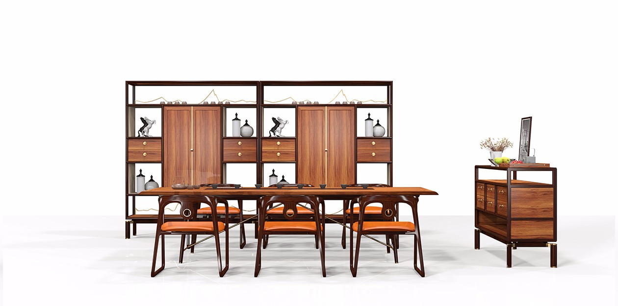 一念间新中式餐桌椅装饰架边柜组合