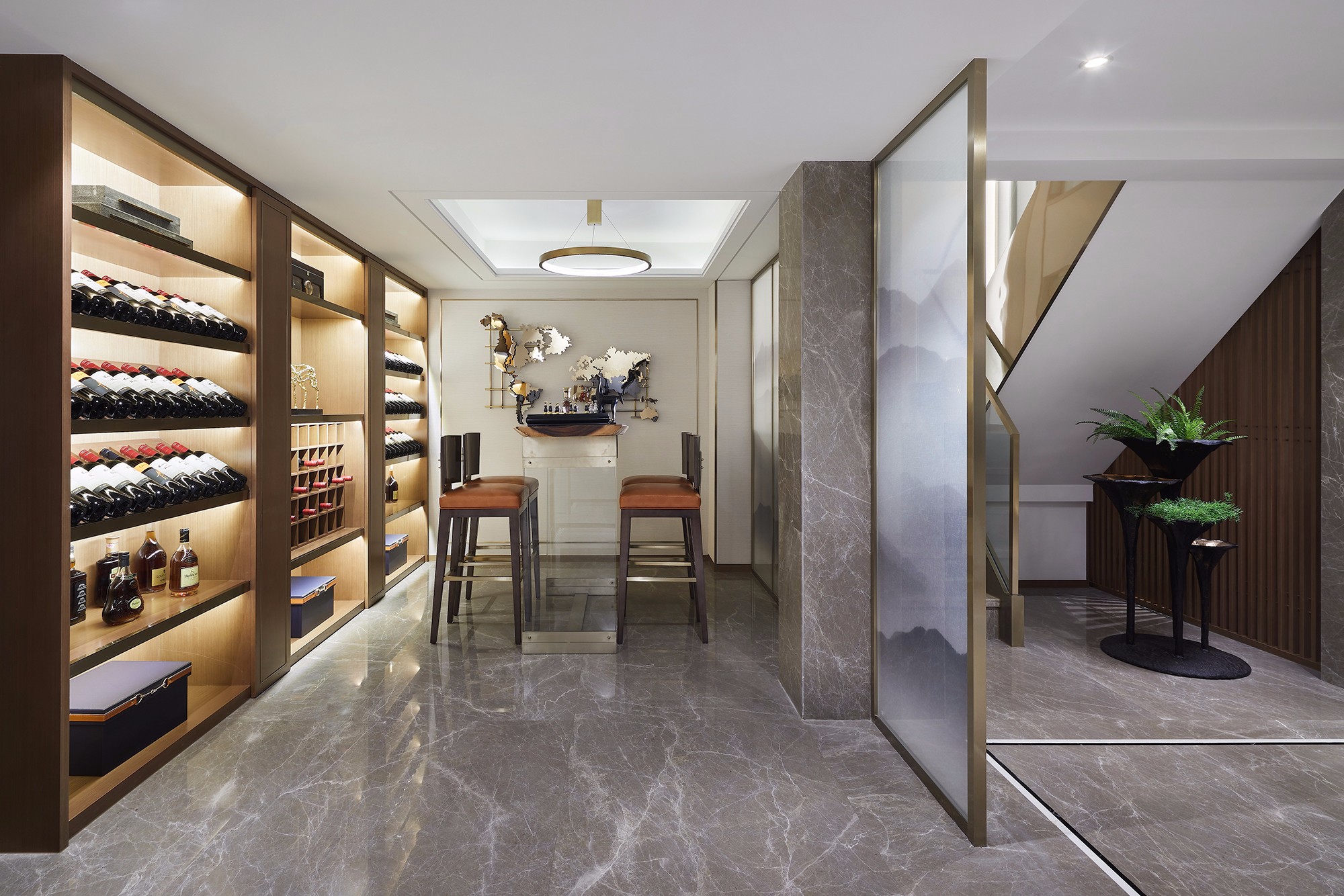 馥高设计 杭州瑞城·熙园别墅 新中式酒窖品酒区