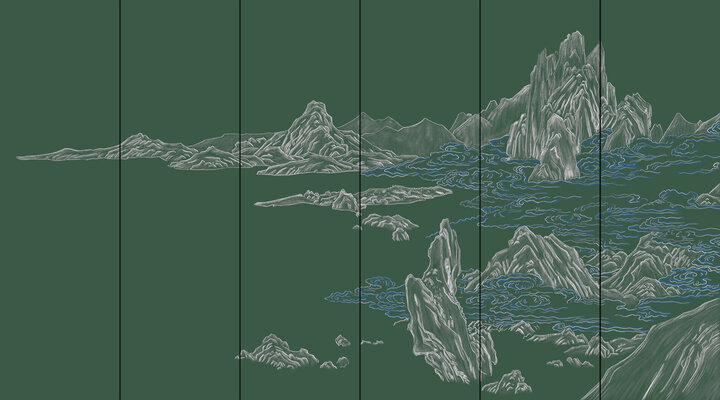 新中式壁纸壁画背景墙3d贴图下载