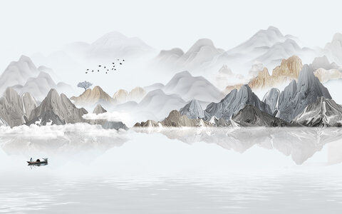新中式山水装饰画贴图高清贴图