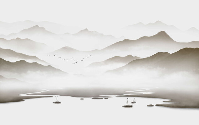 新中式山水壁纸高清贴图