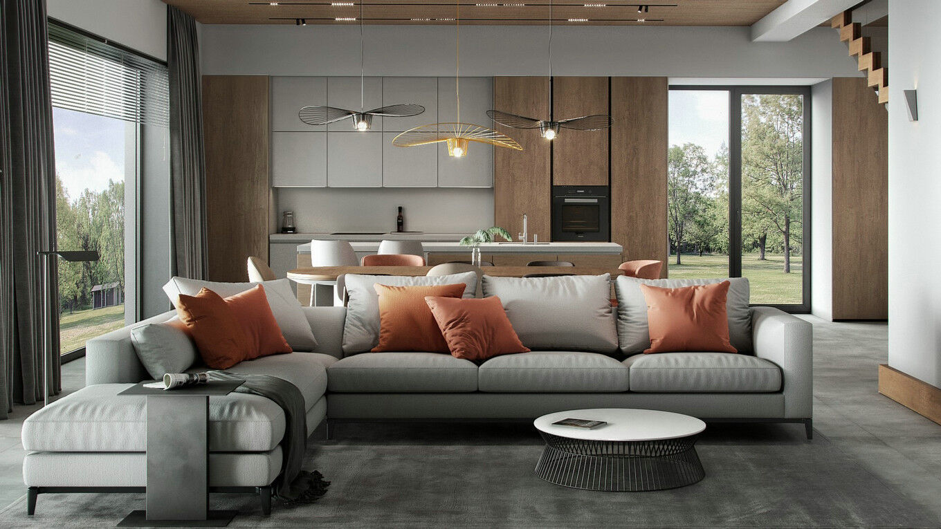 高级灰＋橙，打造现代极简别墅 设计案例