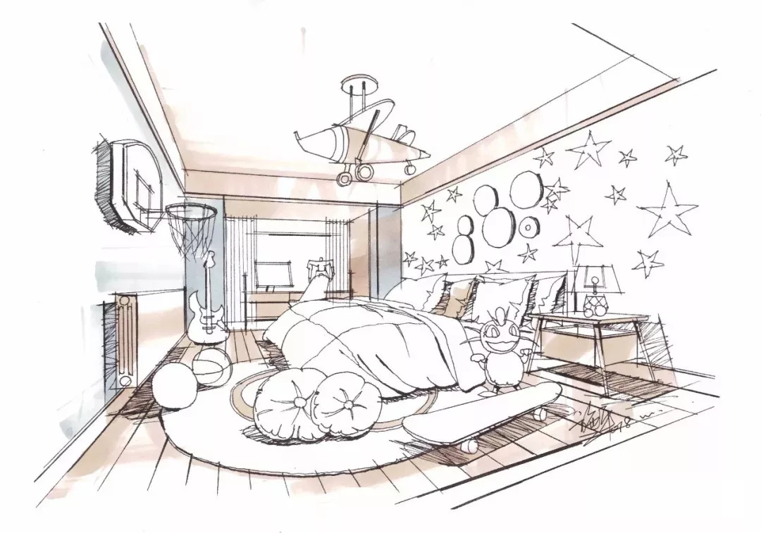 儿童房马克笔上色步骤图!-设计效果图-建e室内设计网