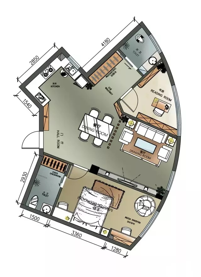 电脑手绘平面优化:异型单身公寓的超级变身!