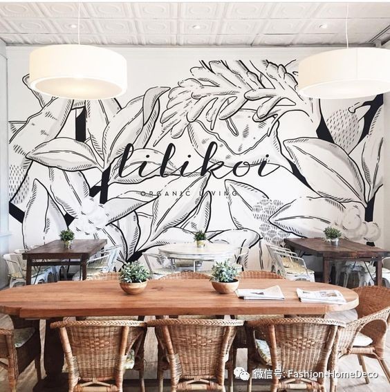 餐厅使用线描的素描墙就可以让艺术更贴近生活,另外黑白的色调搭配