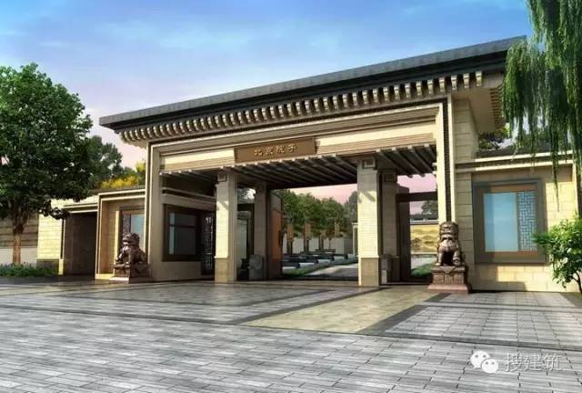 独立式其它风格入口二,组合式小区入口:是指门体往往和建筑物相连