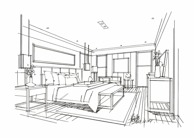 室内设计手绘卧室空间步骤图三