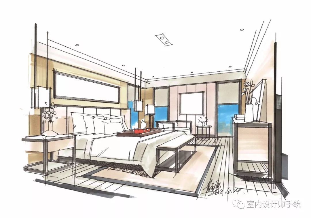 室内设计手绘卧室空间步骤图三