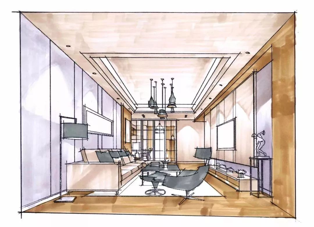 手绘家居空间马克笔步骤技法表现