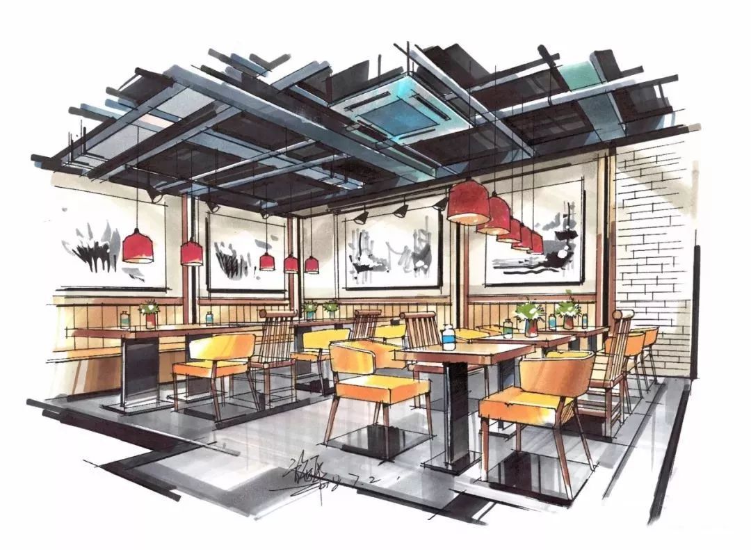 手绘餐厅马克笔上色步骤