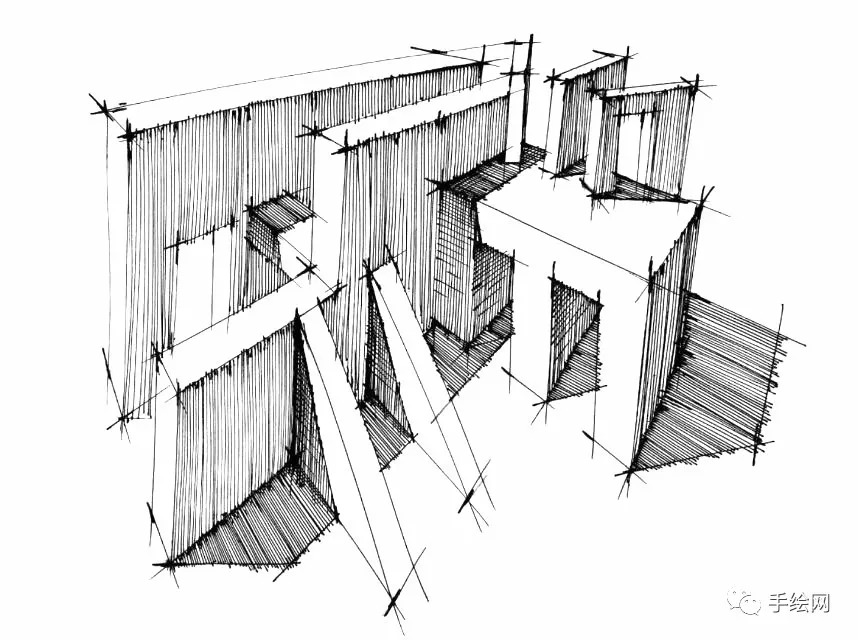 基础组合透视体块阴影练习图例
