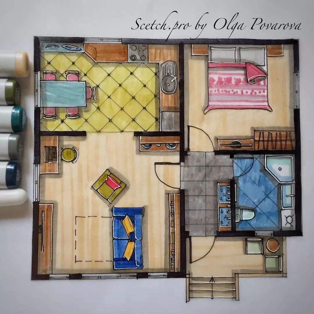 室内平面从方案到上色步骤案例分享