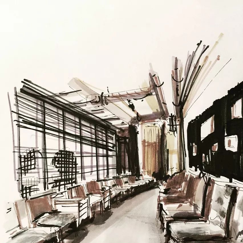 照片写生草图与最快的形式抓住空间的形态