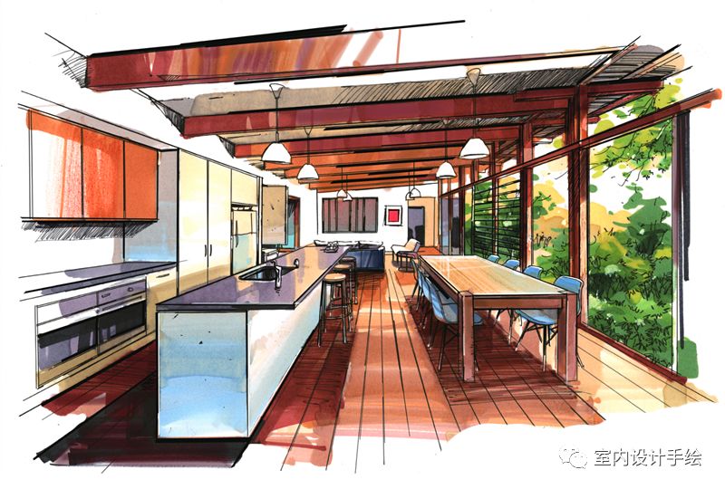 餐厅马克笔手绘空间图分享