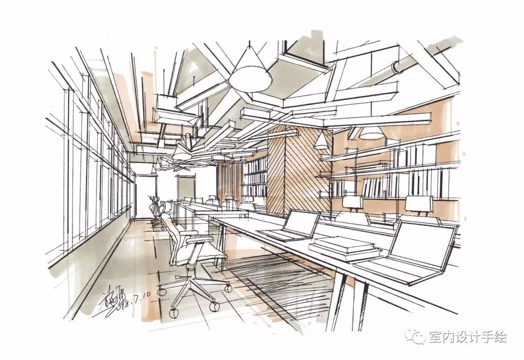 步骤二准备前期画好的空间线稿,如果上色不是很熟练的话,可以扫描一下