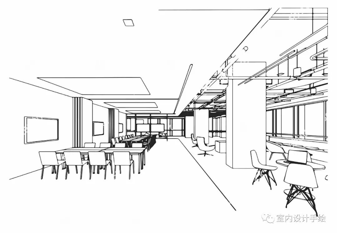 几组不一样的办公空间室内设计手绘线稿