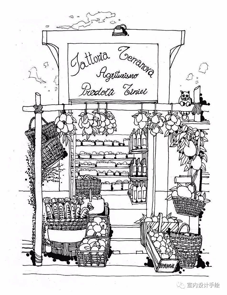 手绘分享:黑,白,灰-店面场景速写!