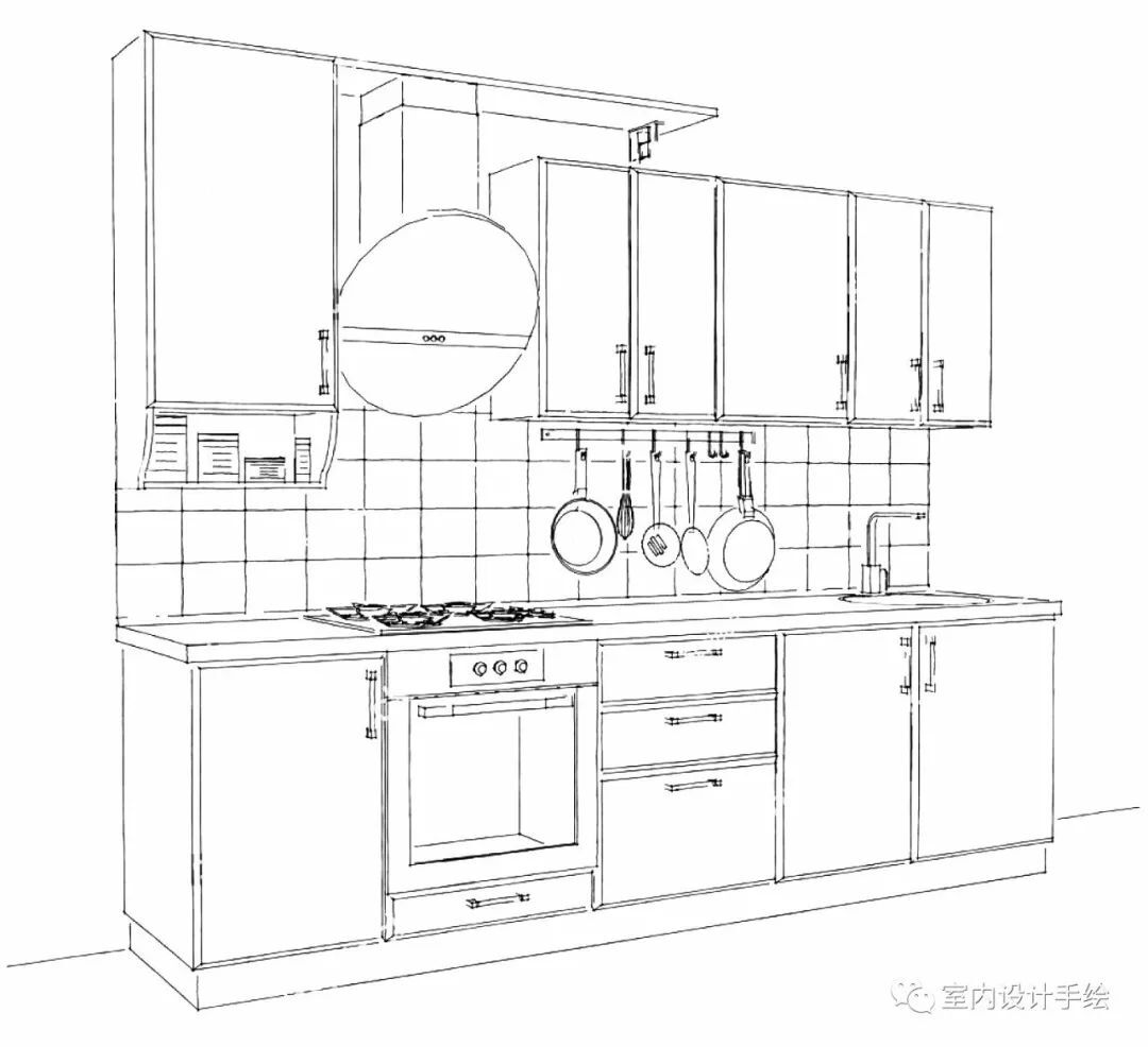 关于厨房橱柜的室内设计手绘线稿