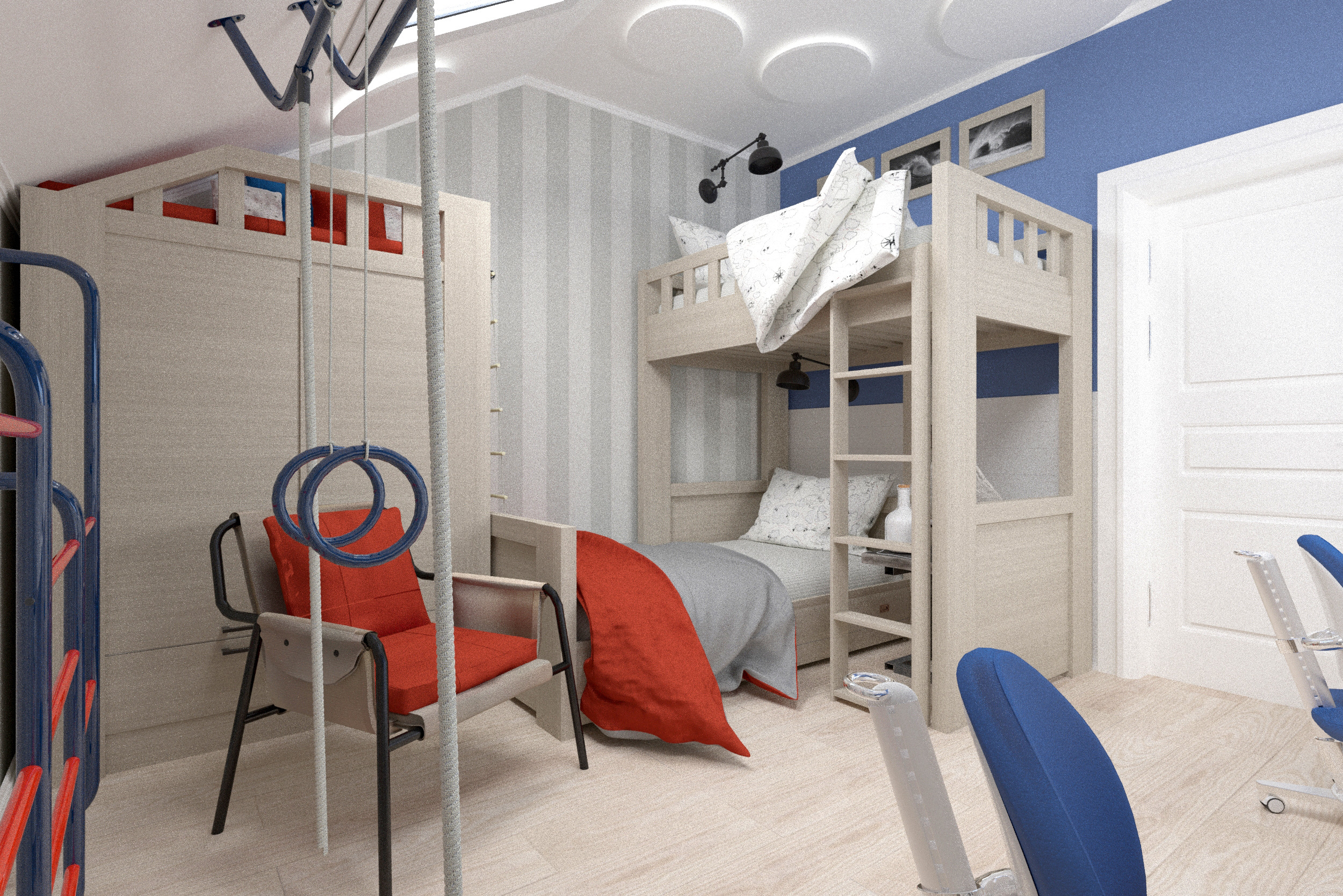 Design of children's rooms in a country house 乡间别墅儿童房设计建E网设计案例移动端