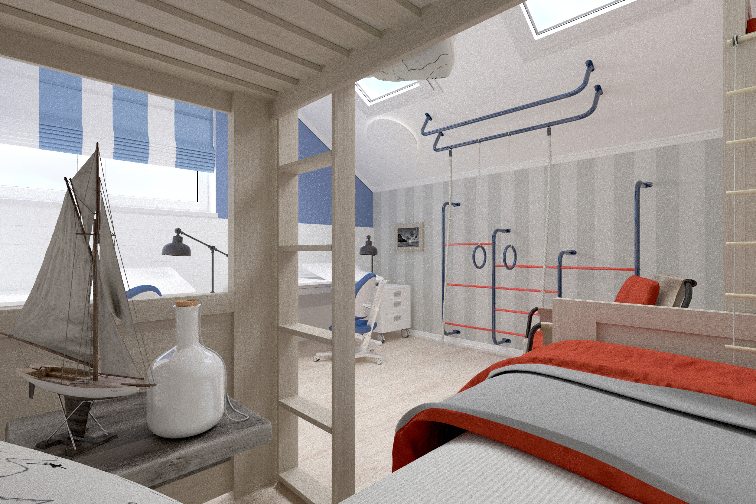 Design of children's rooms in a country house 乡间别墅儿童房设计建E网设计案例移动端